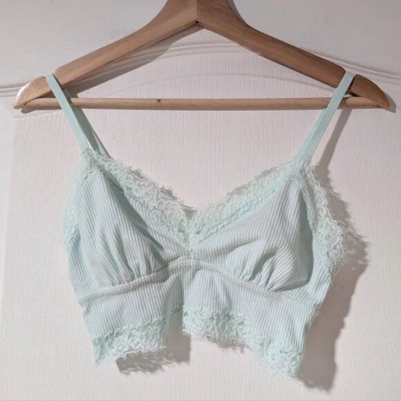 NEW Aerie | Ribbed Eyelash Lace Trim Longline Bralette in Tiffany Blue - Picture 3 of 9